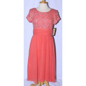 Fanny #1224 Short Chiffon & Lace Formal Dress-Size L-CORAL-NEW